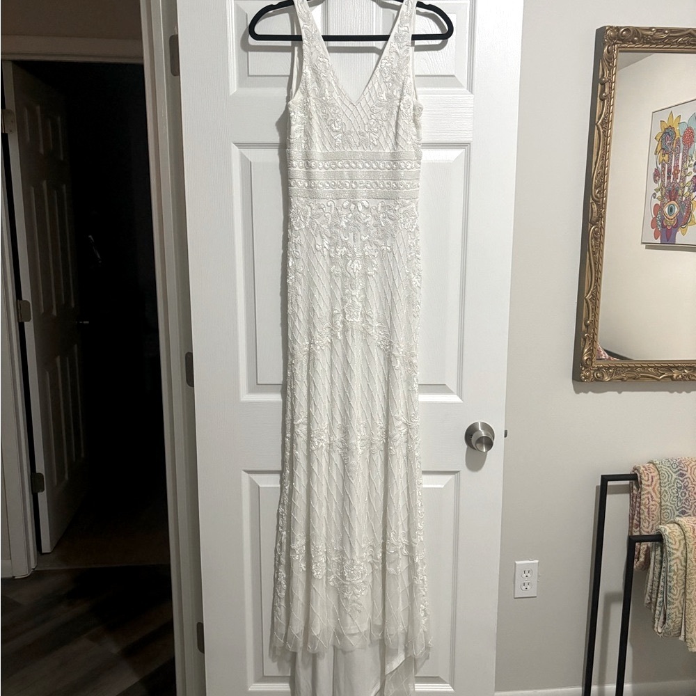 Lulu's White Sequin Sleeveless V-neck Wedding Gown